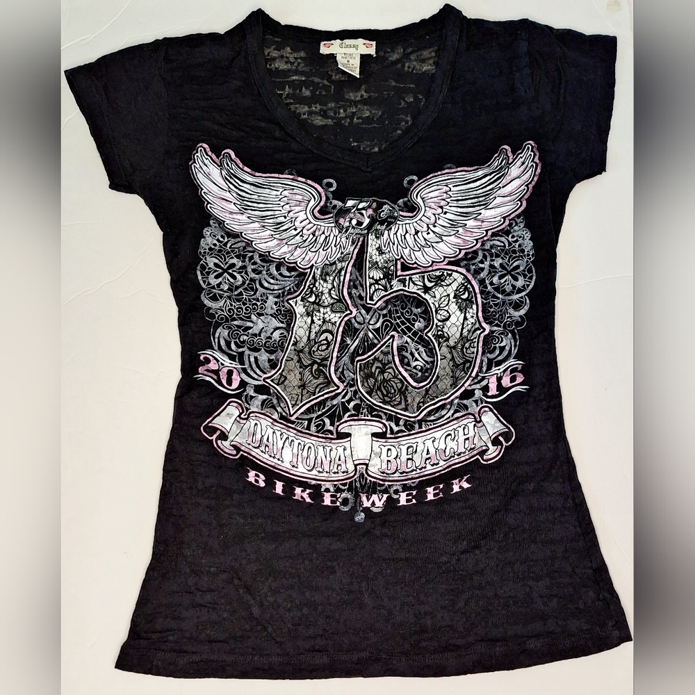 Rare Daytona Beach Bike Week 75th Anniversary Women's "Classy" Semi-sheer Tee- S